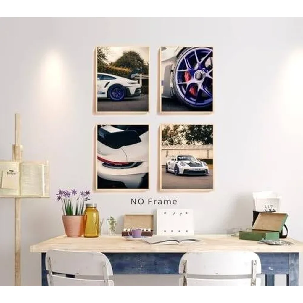 ALAYRA Car Poster Canvas Wall Art, White modern classic supercar poster wall art decoration, Sports Car Art Prints, Posters For Men Bedroom Aesthetics Decor Set of 4 (8x10Inches, Unframed). 01 - Image 4
