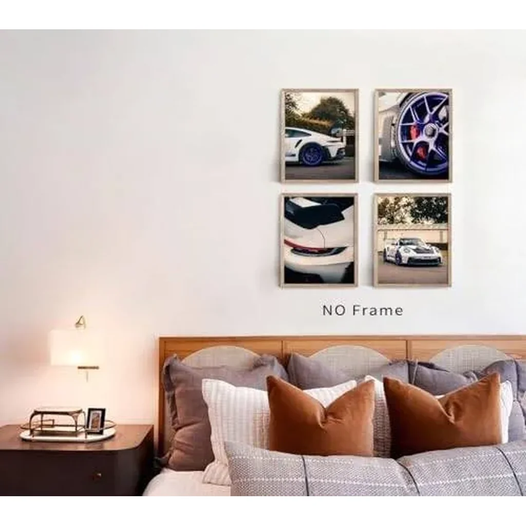ALAYRA Car Poster Canvas Wall Art, White modern classic supercar poster wall art decoration, Sports Car Art Prints, Posters For Men Bedroom Aesthetics Decor Set of 4 (8x10Inches, Unframed). 01 - Image 5