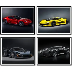ALAYRA Car Poster Sports Canvas Wall art Posters Supercar Decor for Boys Room Bedroom Set of 4 Unframed, 8x10 inch 01