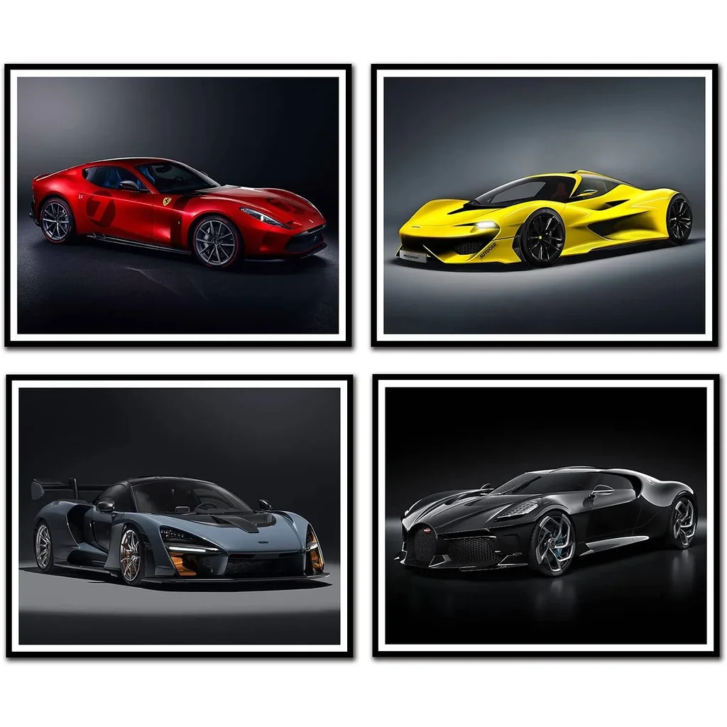 ALAYRA Car Poster Sports Canvas Wall art Posters Supercar Decor for Boys Room Bedroom Set of 4 Unframed, 8x10 inch 01