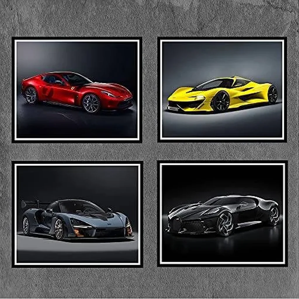 ALAYRA Car Poster Sports Canvas Wall art Posters Supercar Decor for Boys Room Bedroom Set of 4 Unframed, 8x10 inch 01 - Image 2
