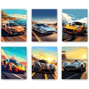 ALAYRA Car Poster Wall Art Decor, Car Pictures Wall Decor, Sports Car Wall Art, Car Posters For Man Cave Boys Room Aesthetics Wall Decor (6 Set, 8 x 12 in Unframed 01