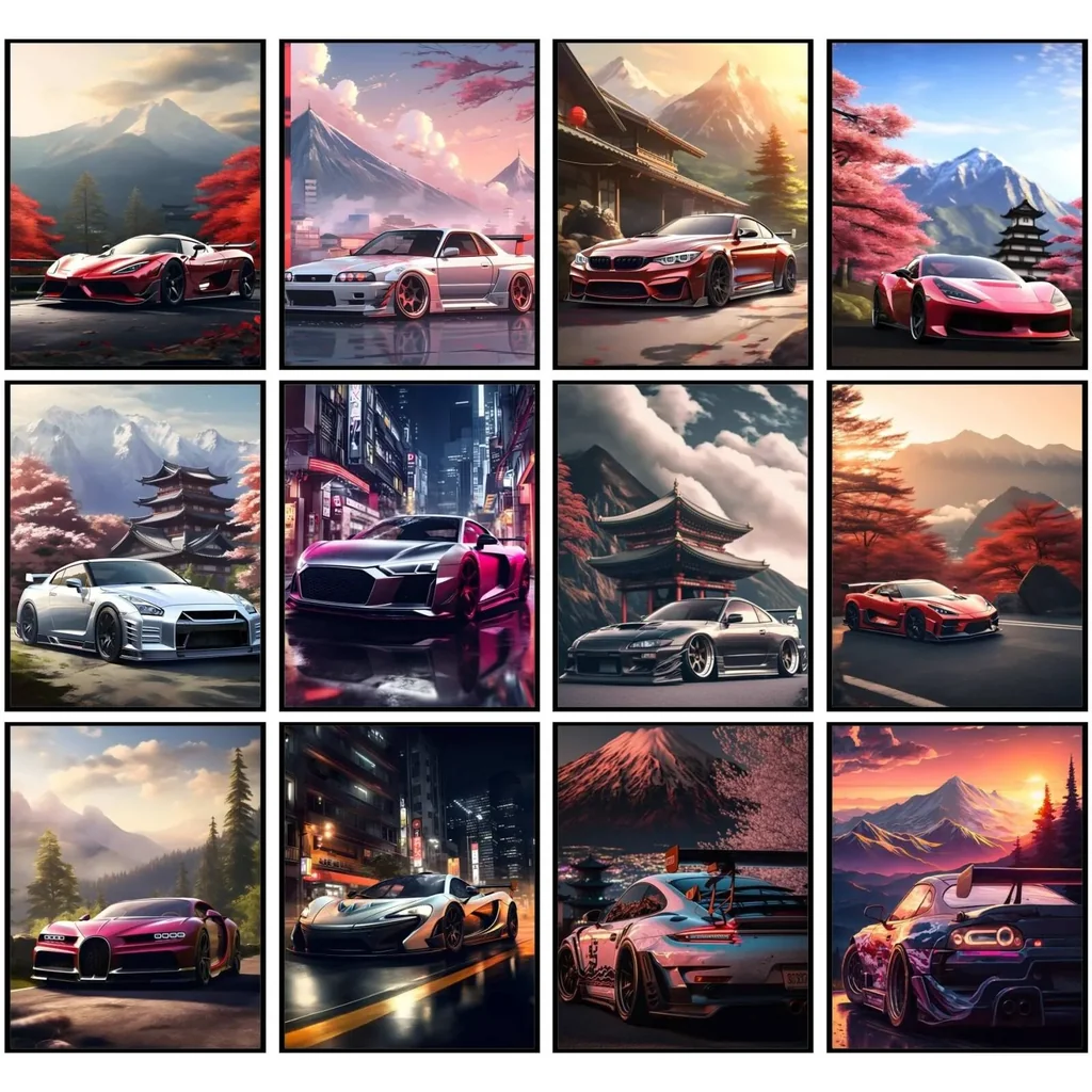 ALAYRA Car Poster, Car Room Decor, Exotic Car Posters For Bedroom, Car Wall Art, Car Wall Decor For Men Boys, Car Pictures, Car Art, Sports Car Posters for Boys Room, Car Decor for Room Unframed 8x10