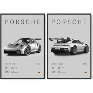ALAYRA Car Posters Modern Canvas Wall Art For Men Boys Room Decor Black and White Sport Car Art Poster Prints Bedroom Livingroom Aesthetics Decoration (Grey 01 Unframed 12x18x2) 01