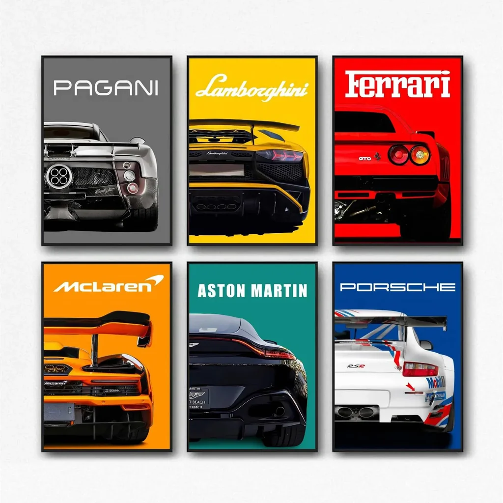 ALAYRA Car Posters Supercar Poster Art Prints For Walls Vintage Racing Car Wall Art For Boys Bedroom(Unframe, 8x12inch, 6pcs) 01