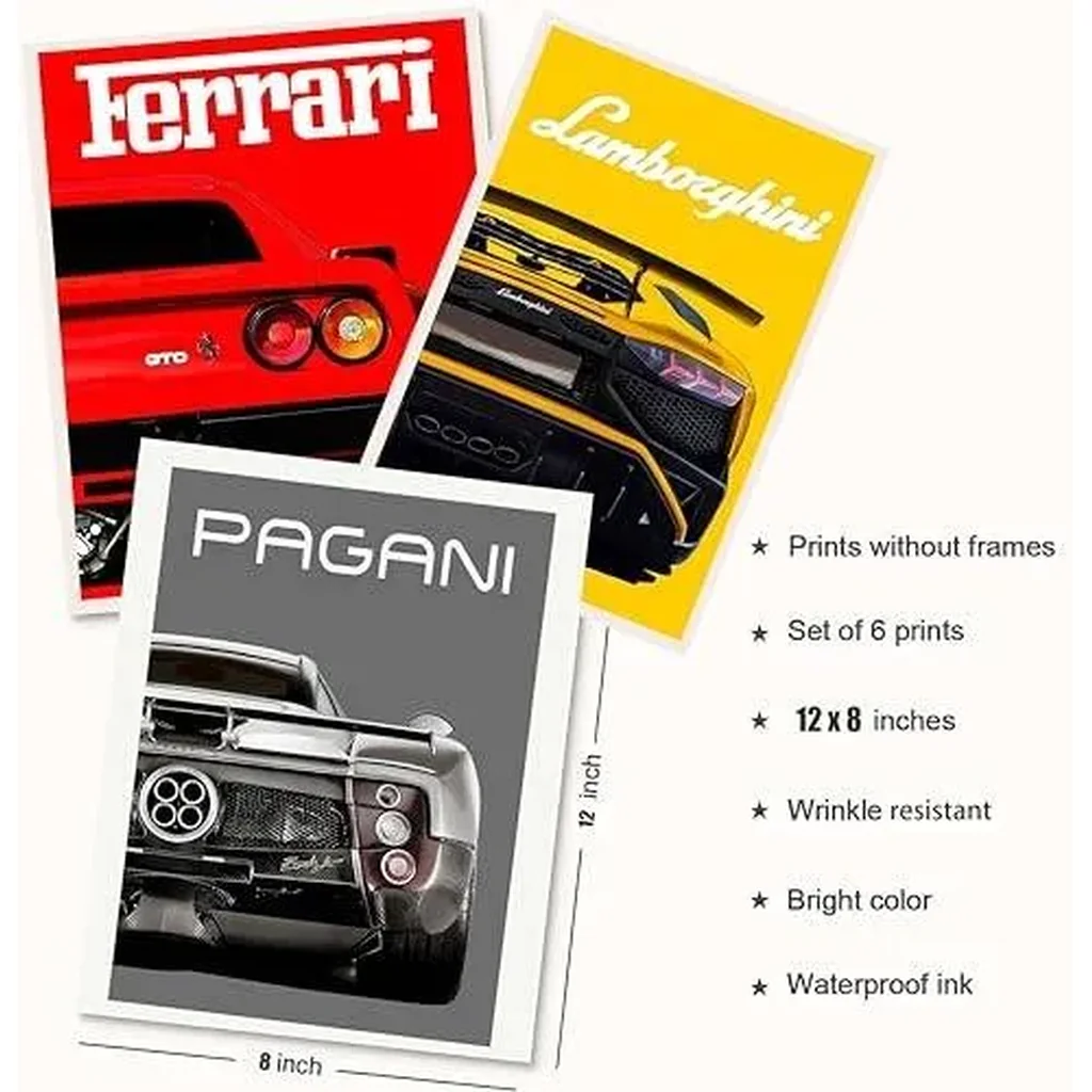 ALAYRA Car Posters Supercar Poster Art Prints For Walls Vintage Racing Car Wall Art For Boys Bedroom(Unframe, 8x12inch, 6pcs) 01 - Image 3