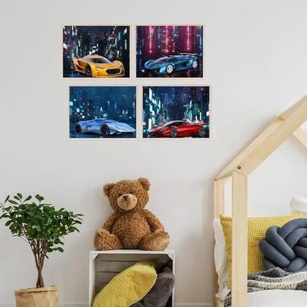 ALAYRA Car Wall Art, Car Poster, Car Posters for Boys Room - Set of 4 (10x8) Race Car Poster Sports Car Posters For Boys Room Exotic Car Posters - Sports Car Poster Supercar Poster - UNFRAMED 01 - Image 4