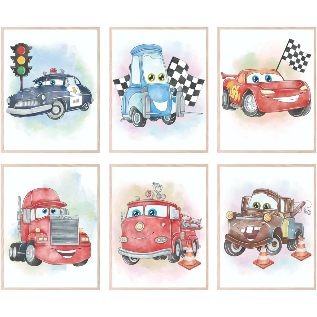 ALAYRA Cars Room Decor - Lightning McQueen Poster, Cars Movie - 6 Pack (8x10) Unframed 01