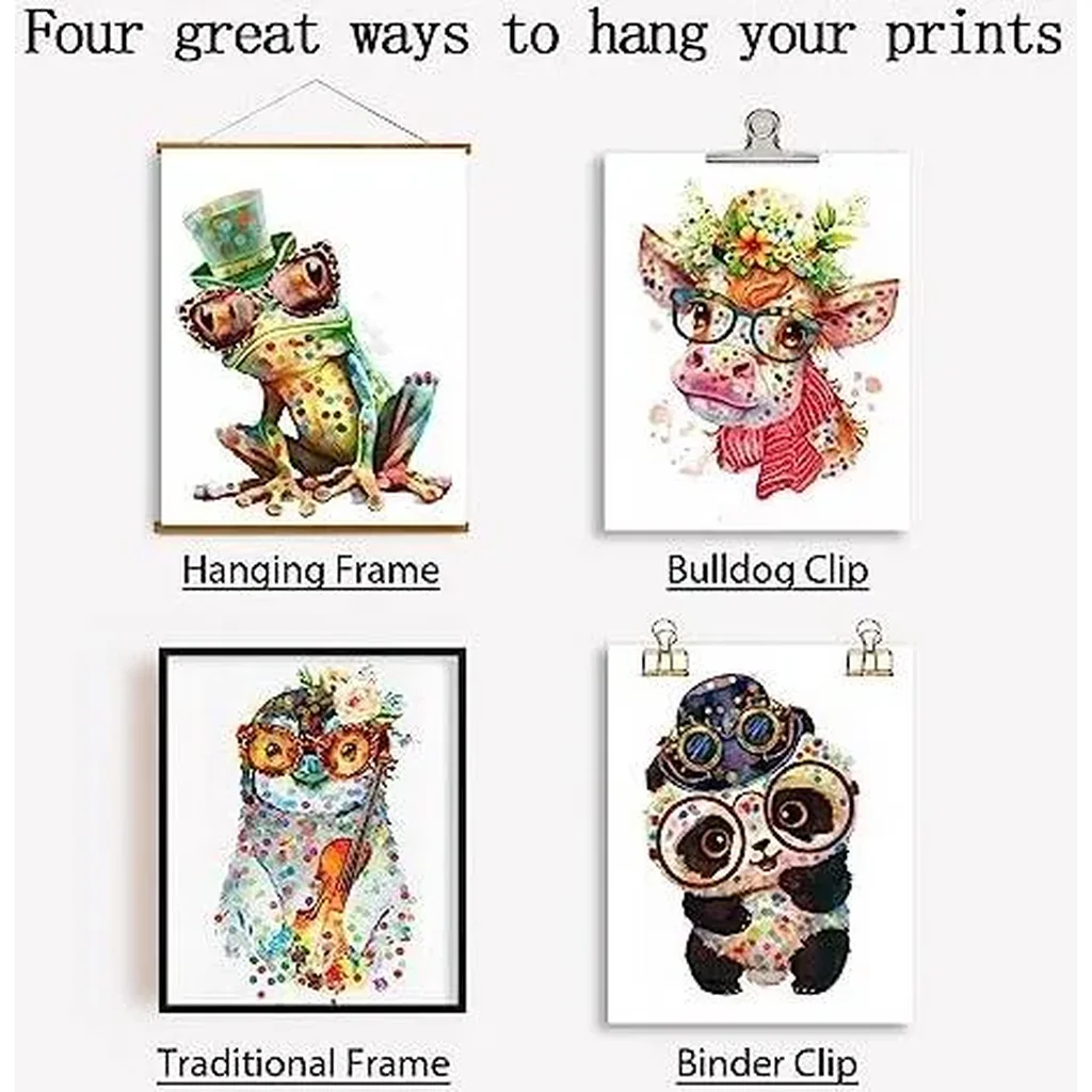 ALAYRA Cartoon Animal Wall Art Canvas Print Colourful Funny Animals Wall Painting Mist Cow Penguin Panda Giraffe Dog Pictures for Bedroom Children's Room Decoration Unframed 6pcs/set 01 - Image 5