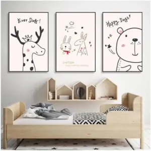 ALAYRA Cartoon Line Drawing Animals Abstract Poster Wall Art Canvas Prints Painting Decorative Picture Home Decor 50X75Cmx3Pcs Unframed 01