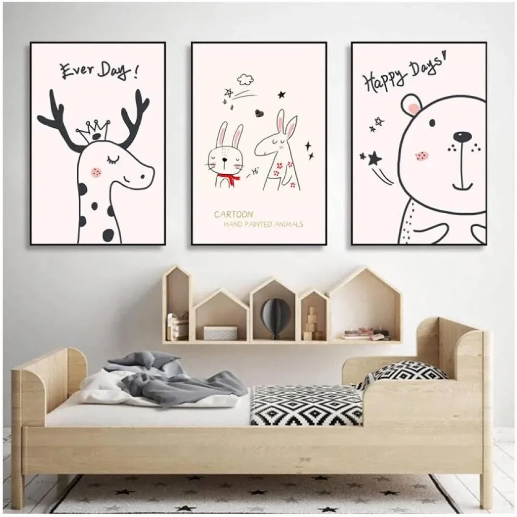 ALAYRA Cartoon Line Drawing Animals Abstract Poster Wall Art Canvas Prints Painting Decorative Picture Home Decor 50X75Cmx3Pcs Unframed 01