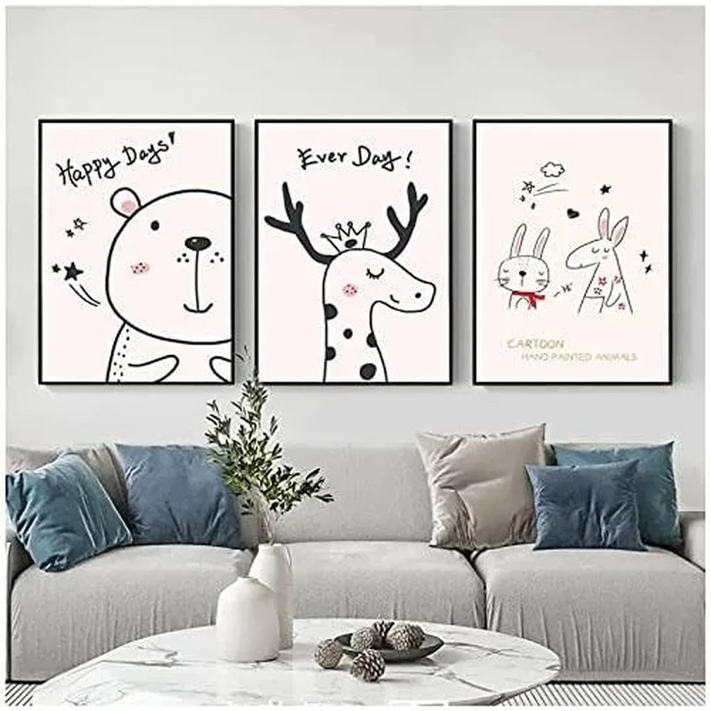 ALAYRA Cartoon Line Drawing Animals Abstract Poster Wall Art Canvas Prints Painting Decorative Picture Home Decor 50X75Cmx3Pcs Unframed 01 - Image 2