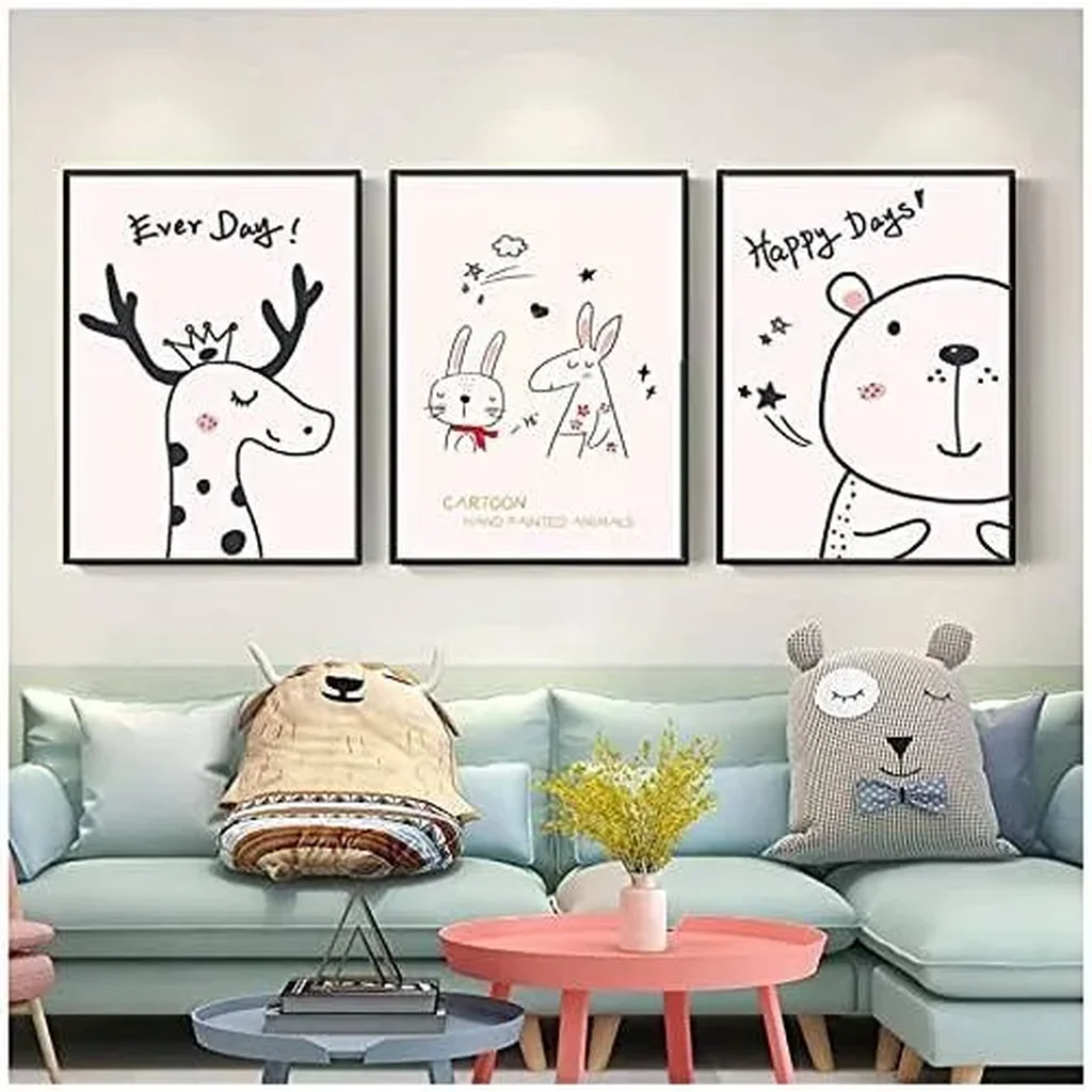 ALAYRA Cartoon Line Drawing Animals Abstract Poster Wall Art Canvas Prints Painting Decorative Picture Home Decor 50X75Cmx3Pcs Unframed 01 - Image 3