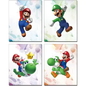 ALAYRA Cartoons Super Mario Theme Art Prints Set of 4 (8X10Canvas Picture) Teens Game Room Nursery Children Boys Birthday Gift Kids Bedroom Wall Decoration Unframed 01