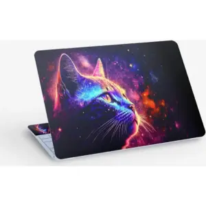 ALAYRA Cat Colorful Background Digital Art, Laptop Skin Sticker Decal, 13.3 14 15 15.4 15.6 Inch Laptop Universal Vinyl Skin Sticker Cover, Dustproof, Waterproof, Decal Protector With Free 2 Wrist Pad