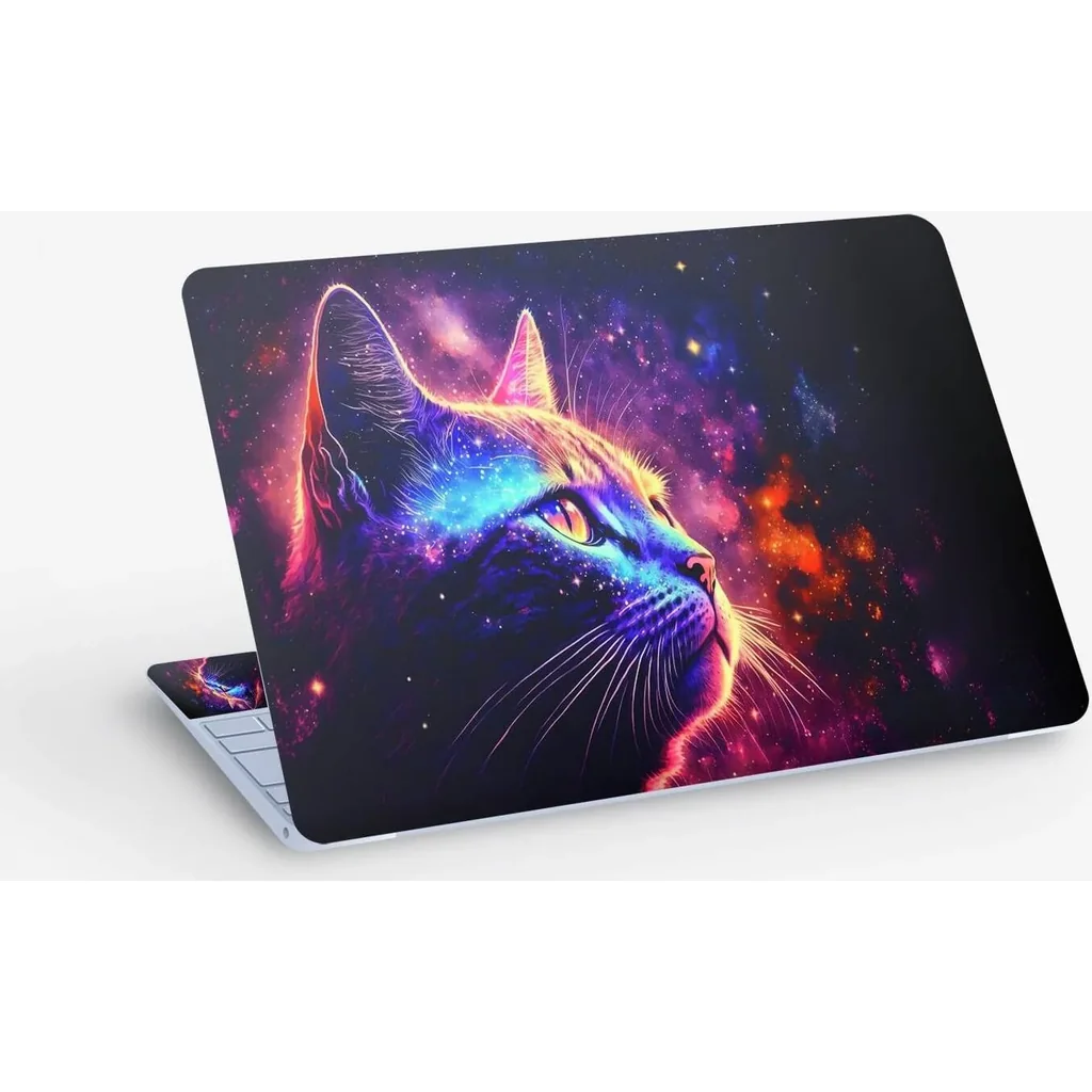 ALAYRA Cat Colorful Background Digital Art, Laptop Skin Sticker Decal, 13.3 14 15 15.4 15.6 Inch Laptop Universal Vinyl Skin Sticker Cover, Dustproof, Waterproof, Decal Protector With Free 2 Wrist Pad