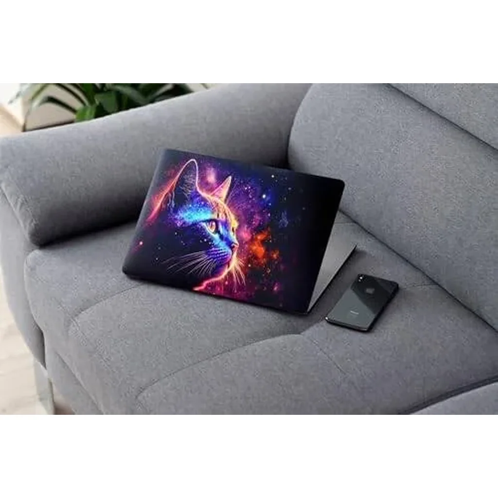 ALAYRA Cat Colorful Background Digital Art, Laptop Skin Sticker Decal, 13.3 14 15 15.4 15.6 Inch Laptop Universal Vinyl Skin Sticker Cover, Dustproof, Waterproof, Decal Protector With Free 2 Wrist Pad - Image 2
