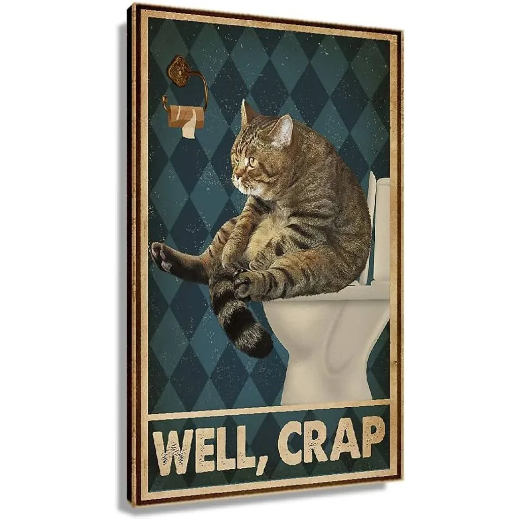 ALAYRA Cat Paintings Canvas Wall Art Modern Cat Bathroom Decor Posters for Wall Funny Expression Retro Toilet Picture Print Decoration Painting Unframed 12x18 inch(30x45cm) 01
