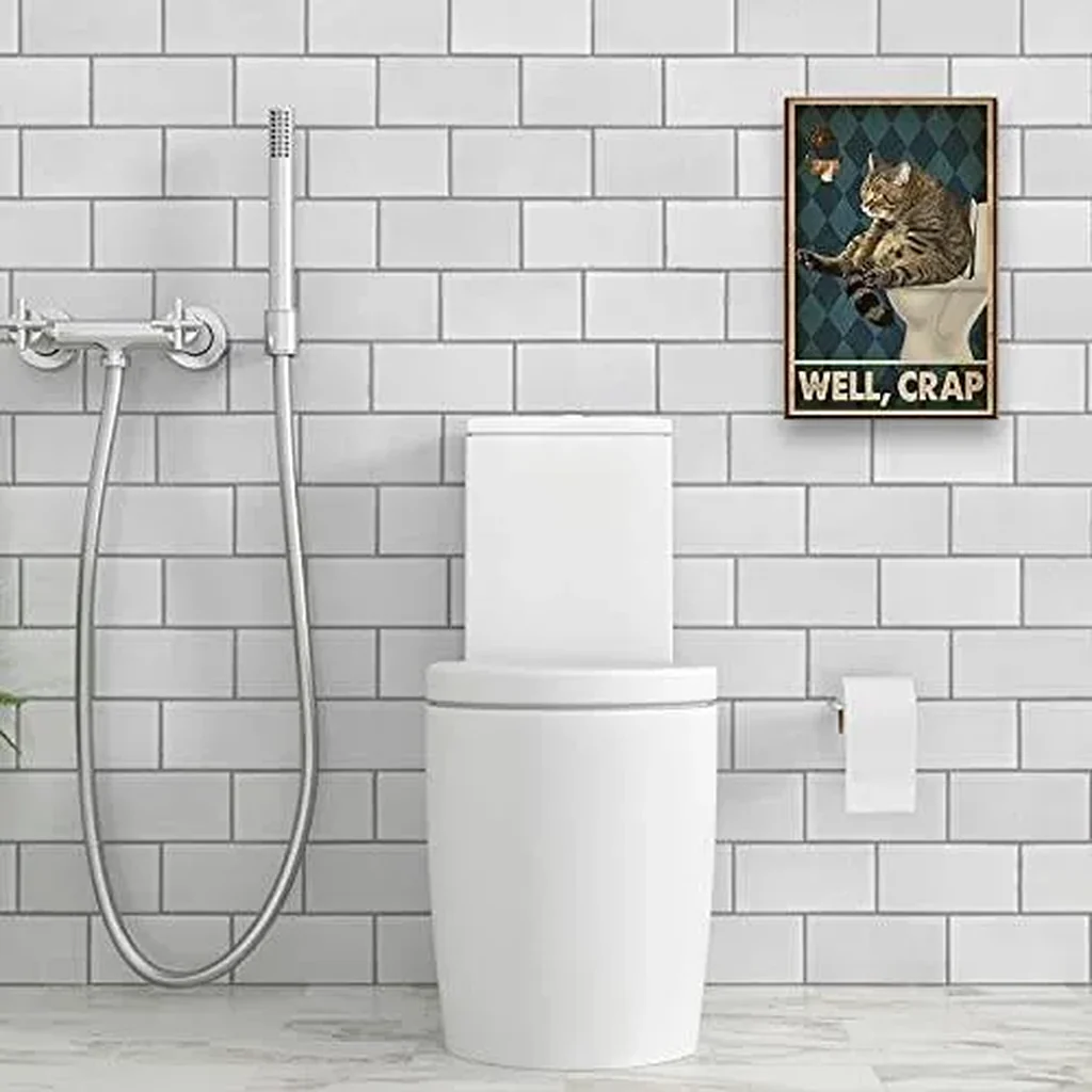 ALAYRA Cat Paintings Canvas Wall Art Modern Cat Bathroom Decor Posters for Wall Funny Expression Retro Toilet Picture Print Decoration Painting Unframed 12x18 inch(30x45cm) 01 - Image 4