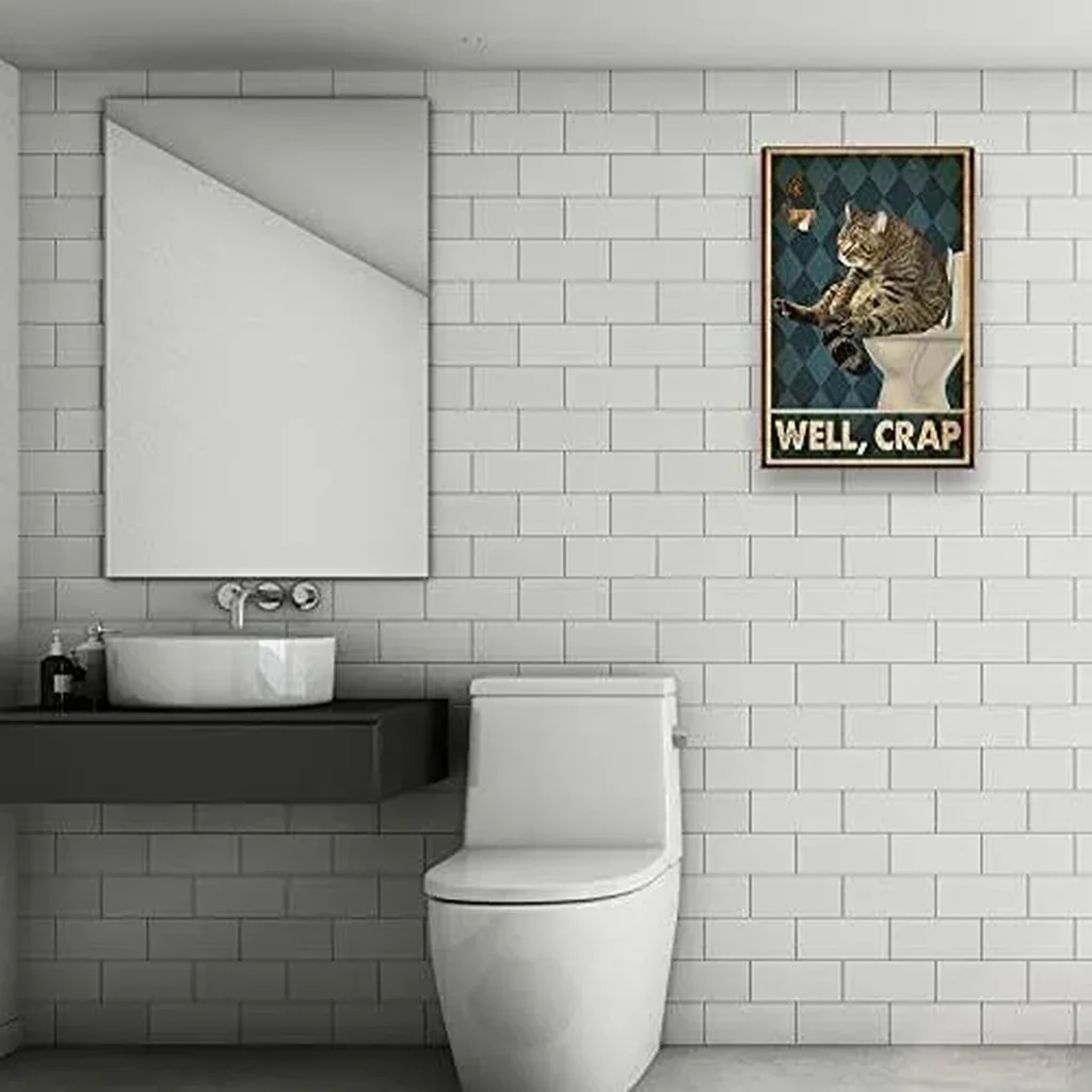 ALAYRA Cat Paintings Canvas Wall Art Modern Cat Bathroom Decor Posters for Wall Funny Expression Retro Toilet Picture Print Decoration Painting Unframed 16x24 inch(40x60cm) 01 - Image 2