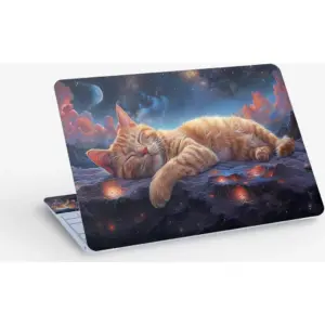ALAYRA Cat Sleeping Digital Art Animal, Laptop Skin Sticker Decal, 13.3 14 15 15.4 15.6 Inch Laptop Universal Vinyl Skin Sticker Cover, Dustproof, Waterproof, Decal Protector With Free 2 Wrist Pads 01