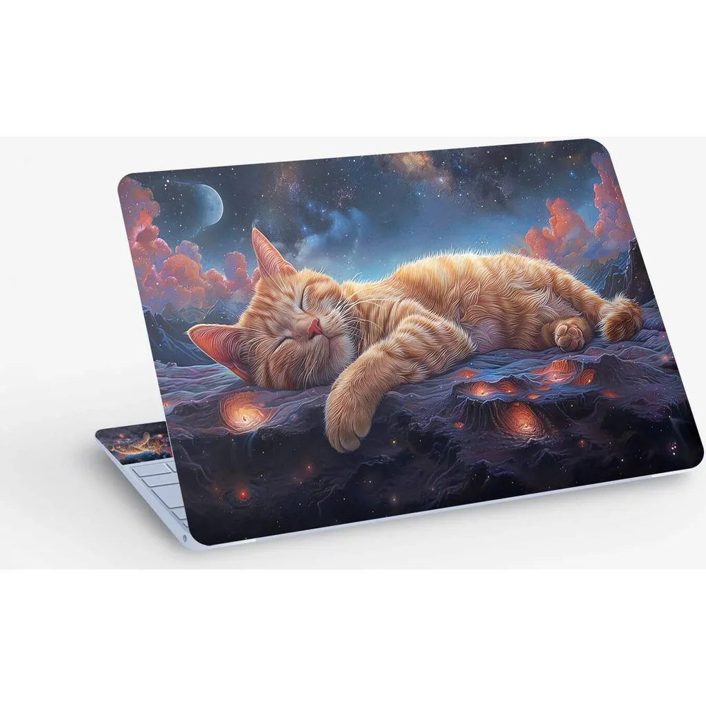 ALAYRA Cat Sleeping Digital Art Animal, Laptop Skin Sticker Decal, 13.3 14 15 15.4 15.6 Inch Laptop Universal Vinyl Skin Sticker Cover, Dustproof, Waterproof, Decal Protector With Free 2 Wrist Pads 01