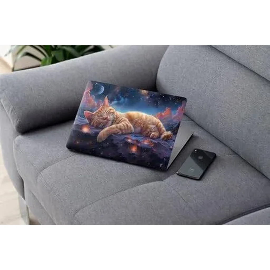 ALAYRA Cat Sleeping Digital Art Animal, Laptop Skin Sticker Decal, 13.3 14 15 15.4 15.6 Inch Laptop Universal Vinyl Skin Sticker Cover, Dustproof, Waterproof, Decal Protector With Free 2 Wrist Pads 01 - Image 2