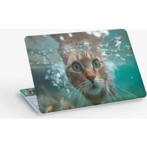 ALAYRA Cat Swimming Underwater Animal, Laptop Skin Sticker Decal, 13.3 14 15 15.4 15.6 Inch Laptop Universal Vinyl Skin Sticker Cover, Dustproof, Waterproof, Decal Protector With Free 2 Wrist Pads 01