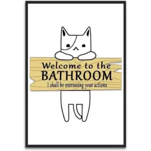 ALAYRA Cat Wall Art Funny Bathroom Wall Art Cat Bathroom Sign Wall Painting Cat Line Drawing Wall Art Prints Modern Cat Picture Artwork for Living Room Bedroom Cat Lover Gifts 16x24 inch UNFRAMED 01