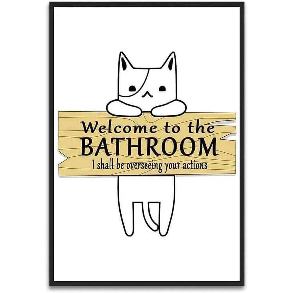 ALAYRA Cat Wall Art Funny Bathroom Wall Art Cat Bathroom Sign Wall Painting Cat Line Drawing Wall Art Prints Modern Cat Picture Artwork for Living Room Bedroom Cat Lover Gifts 16x24 inch UNFRAMED 01
