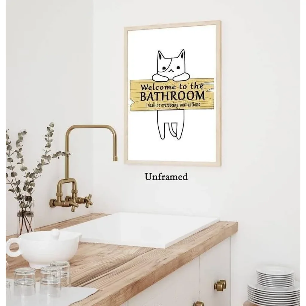 ALAYRA Cat Wall Art Funny Bathroom Wall Art Cat Bathroom Sign Wall Painting Cat Line Drawing Wall Art Prints Modern Cat Picture Artwork for Living Room Bedroom Cat Lover Gifts 16x24 inch UNFRAMED 01 - Image 2