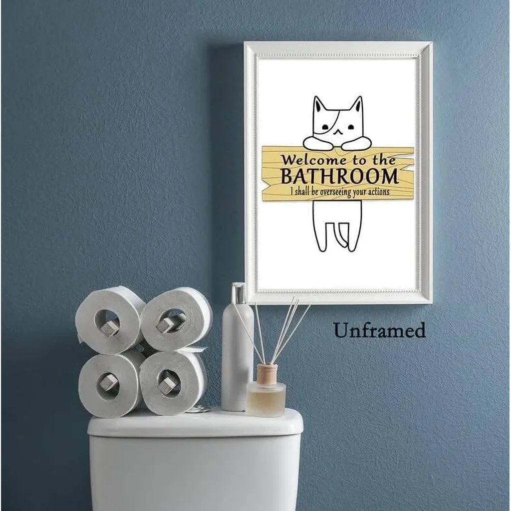 ALAYRA Cat Wall Art Funny Bathroom Wall Art Cat Bathroom Sign Wall Painting Cat Line Drawing Wall Art Prints Modern Cat Picture Artwork for Living Room Bedroom Cat Lover Gifts 16x24 inch UNFRAMED 01 - Image 3