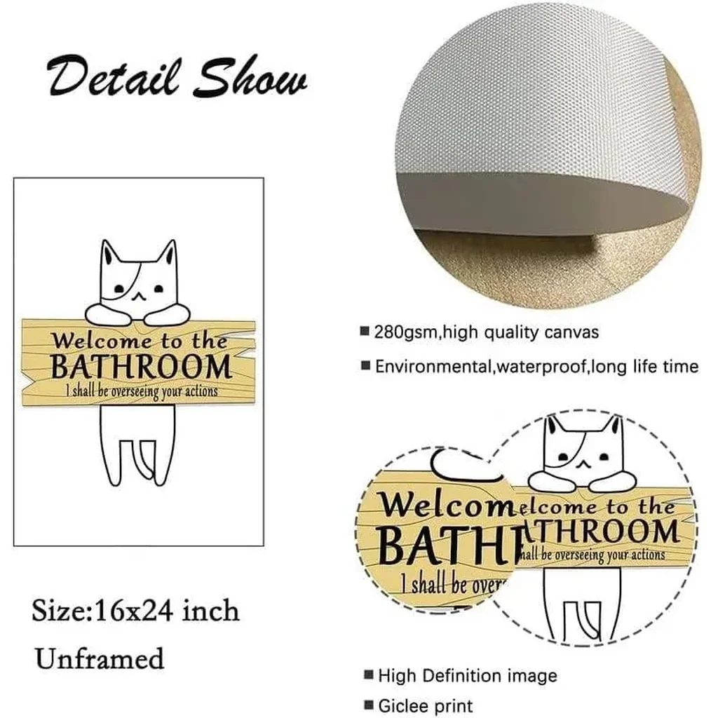 ALAYRA Cat Wall Art Funny Bathroom Wall Art Cat Bathroom Sign Wall Painting Cat Line Drawing Wall Art Prints Modern Cat Picture Artwork for Living Room Bedroom Cat Lover Gifts 16x24 inch UNFRAMED 01 - Image 5