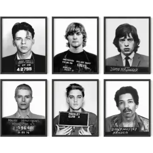 ALAYRA Celebrity Mugshots Poster Rock Posters Vintage- Kurt Cobain Poster Mick Jagger Mugshot Elvis Poster Jimi Hendrix Poster David Bowie Poster Frank Sinatra Mugshot Poster UNFRAMED (8"x10") 01