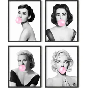 ALAYRA Celebrity Wall Art Pop Art Wall Decor - Set of 4 Fashion Wall Art Audrey Poster Marilyn Monroe Poster Grace Kelly Poster Elizabeth Taylor Pop Wall Art (11x14, Black Framed) 01