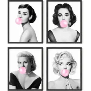 ALAYRA Celebrity Wall Art Pop Art Wall Decor - Set of 4 Fashion Wall Art Audrey Poster Marilyn Monroe Poster Grace Kelly Poster Elizabeth Taylor Pop Wall Art UNFRAMED 8"x10" 01