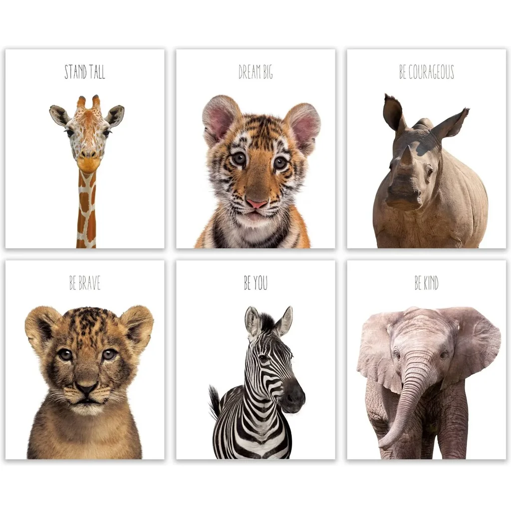 ALAYRA Celepaty Safari Baby Nursery Decor, Safari Animal Wall Art Prints Set of 6, African Animal Pictures with Inspirational Quotes, 8 x10 Inches (Unframed) 01