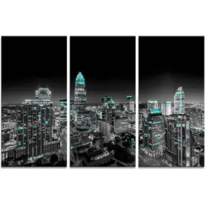 ALAYRA Charlotte City Wall Art North Carolina Cityscape Canvas Print Wall Decor Black and White Night View Pictures Framed Painting Poster Holiday Gift Home Bedroom Decoration(48''Wx32''H) 01