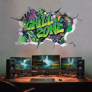 ALAYRA Chill 3D Wall Stickers for Gamer Bedroom Accessories, Gaming Vinyl Wall Decal, Gamer Stickers for Wall, Gamer Removable Wall Art Playstation Decor for Teens (Green) 01