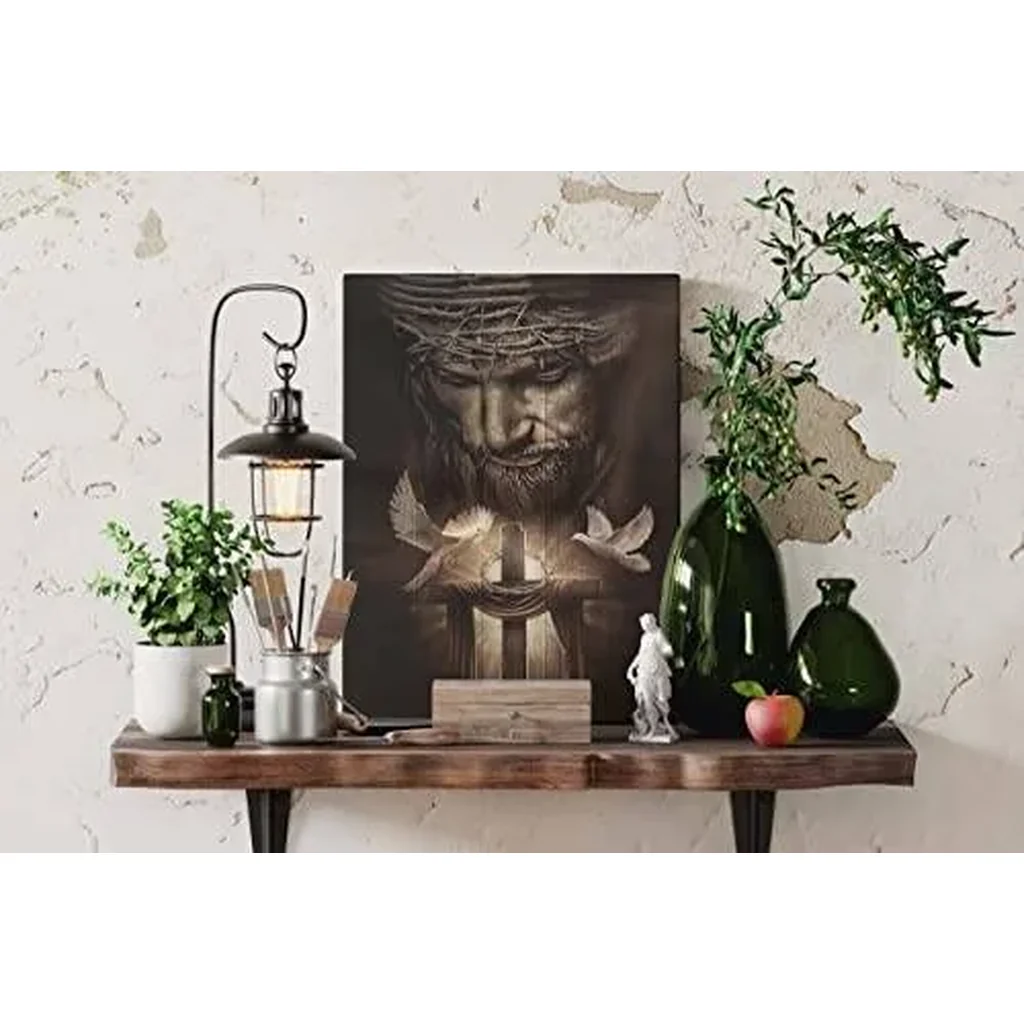 ALAYRA Christian Jesus Lion Canvas Wall Art Jesus And The Cross And The Dove Of Peace Wall Decor Jesus Artwork Christian Wall Art Picture of God Posters For Room Churches Ready To Hang 12x16 inch 01 - Image 2
