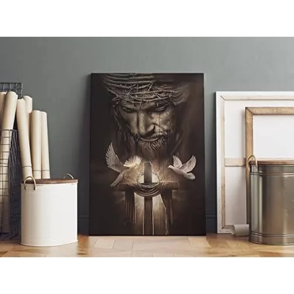 ALAYRA Christian Jesus Lion Canvas Wall Art Jesus And The Cross And The Dove Of Peace Wall Decor Jesus Artwork Christian Wall Art Picture of God Posters For Room Churches Ready To Hang 12x16 inch 01 - Image 3