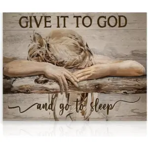 ALAYRA Christian Wall Pictures, Give It God and Go Sleep Inspirational Quotes Canvas Pictures for Dorm Girls' Room Decoration 30 x 40 cm Unframed 01