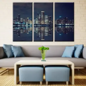ALAYRA City Skyline on Canvas 40 x 20 x 3 panels Pink 01