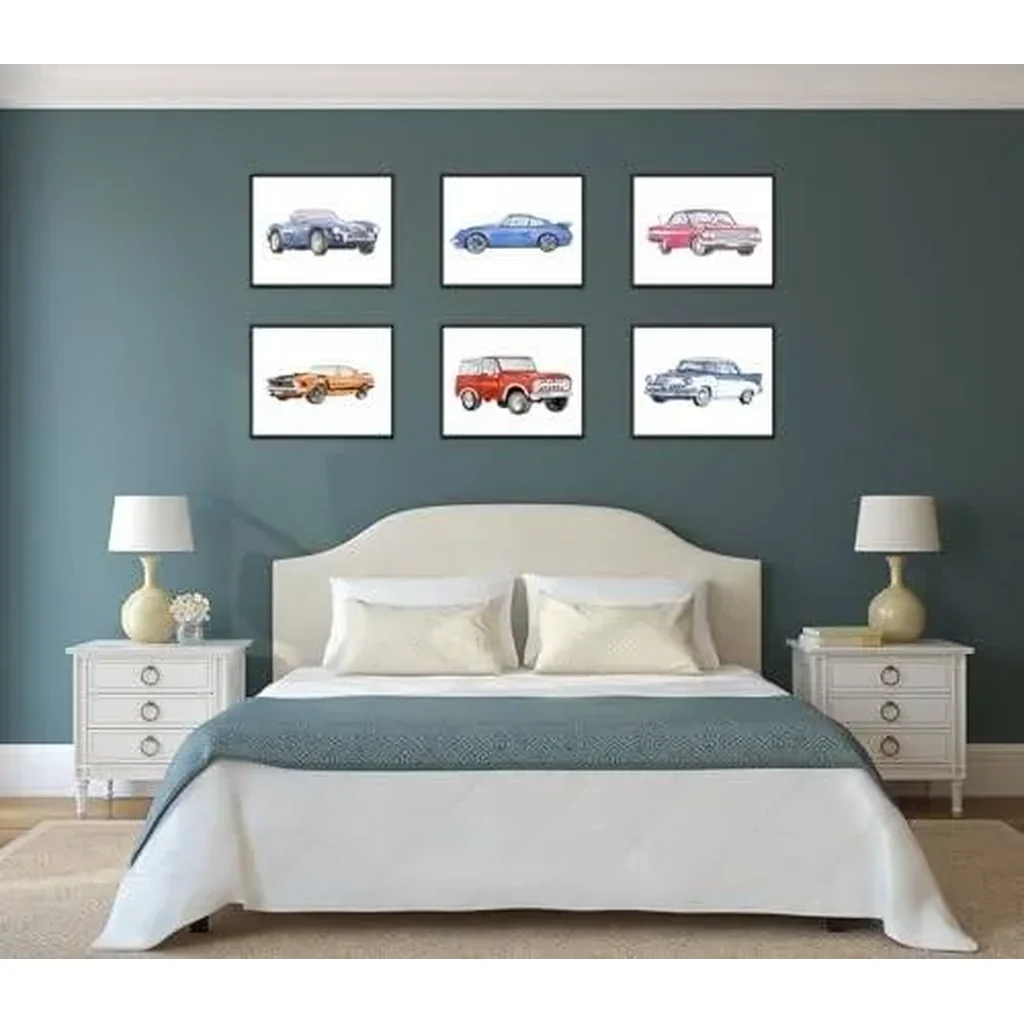 ALAYRA Classic Car Art Prints, Antique Car Poster, Retro Racecar Off-Road Vehicle Sports Car Canvas Wall Art for Teen Boy Bedroom Playroom Decor Set of 6 Unframed (8''x10'') Car Wall Art 01 - Image 3