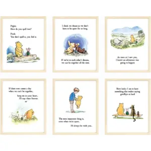 ALAYRA Classic Winnie The Pooh Wall Art Prints, Nursery Posters, , Nursery Playroom Decor, Unframed, Set of 9 Prints, 8x10" 01