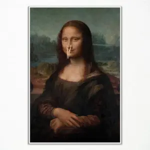 ALAYRA Classical Mona Lisa Painting Bathroom Canvas Wall Art, Vintage Funny Bathroom Poster, Humor Amusing Toilet Art Prints, Bathroom Girl Pinching Nose Funny Wall Decor 16x24in Unframed 01