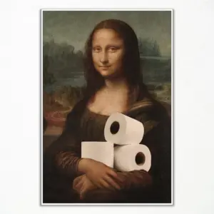 ALAYRA Classical Mona Lisa Painting Bathroom Canvas Wall Art, Vintage Funny Bathroom Poster, Humor Amusing Toilet Art Prints, Bathroom Girl Toilet Funny Wall Decor 12x16in Unframed 01