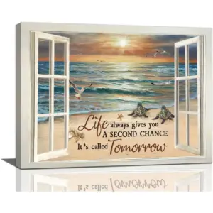 ALAYRA Coastal Bathroom Decor Wall Art Sea Turtle Pictures Wall Decor Beach Sunset Canvas Painting Prints Modern Artwork Home Decoration for Bathroom Bedroom Living Room 12"x16" 01