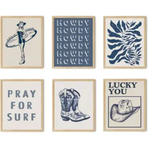 ALAYRA Coastal Granddaughter Prints, Coastal Cowgirl Poster, Beachy Room Decor Aesthetic, Beach Wall Art for Teen Girls Bedroom, Vintage Surf Decorations Artwork (8" x 10", Set of 6, UNFRAMED) 01