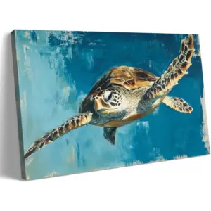 ALAYRA Coastal Sea Turtle Canvas Wall Art, Ocean-Inspired Beach Wall Decor Painting, Vibrant Blue Animal Canvas Print, Tranquil Marine Artwork for Living Room, Bedroom, Office, 12x18 Inch 01